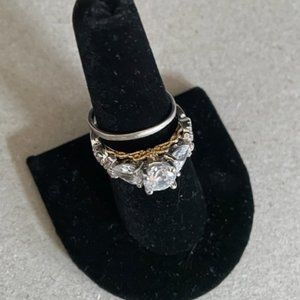 Sterling Silver over 5 carat TW Topaz & CZ Chunky Band 14kt Gold Filigree High
